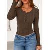 imagePRETTYGARDEN Womens Long Sleeve Tops 2026 Spring Fashion Clothes Henley Shirts Slim Fitted Ribbed Tees Blouses Fall OutfitsCoffee
