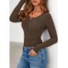 imagePRETTYGARDEN Womens Long Sleeve Tops 2026 Spring Fashion Clothes Henley Shirts Slim Fitted Ribbed Tees Blouses Fall OutfitsCoffee