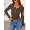 imagePRETTYGARDEN Womens Long Sleeve Tops 2026 Spring Fashion Clothes Henley Shirts Slim Fitted Ribbed Tees Blouses Fall OutfitsCoffee