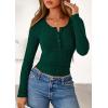 imagePRETTYGARDEN Womens Long Sleeve Tops 2026 Spring Fashion Clothes Henley Shirts Slim Fitted Ribbed Tees Blouses Fall OutfitsDark Green