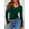 imagePRETTYGARDEN Womens Long Sleeve Tops 2026 Spring Fashion Clothes Henley Shirts Slim Fitted Ribbed Tees Blouses Fall OutfitsDark Green
