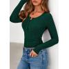 imagePRETTYGARDEN Womens Long Sleeve Tops 2026 Spring Fashion Clothes Henley Shirts Slim Fitted Ribbed Tees Blouses Fall OutfitsDark Green