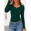 imagePRETTYGARDEN Womens Long Sleeve Tops 2026 Spring Fashion Clothes Henley Shirts Slim Fitted Ribbed Tees Blouses Fall OutfitsDark Green