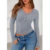 imagePRETTYGARDEN Womens Long Sleeve Tops 2026 Spring Fashion Clothes Henley Shirts Slim Fitted Ribbed Tees Blouses Fall OutfitsDusty Blue