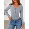 imagePRETTYGARDEN Womens Long Sleeve Tops 2026 Spring Fashion Clothes Henley Shirts Slim Fitted Ribbed Tees Blouses Fall OutfitsDusty Blue