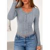 imagePRETTYGARDEN Womens Long Sleeve Tops 2026 Spring Fashion Clothes Henley Shirts Slim Fitted Ribbed Tees Blouses Fall OutfitsDusty Blue