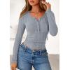 imagePRETTYGARDEN Womens Long Sleeve Tops 2026 Spring Fashion Clothes Henley Shirts Slim Fitted Ribbed Tees Blouses Fall OutfitsDusty Blue