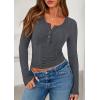 imagePRETTYGARDEN Womens Long Sleeve Tops 2026 Spring Fashion Clothes Henley Shirts Slim Fitted Ribbed Tees Blouses Fall OutfitsGrey