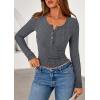 imagePRETTYGARDEN Womens Long Sleeve Tops 2026 Spring Fashion Clothes Henley Shirts Slim Fitted Ribbed Tees Blouses Fall OutfitsGrey
