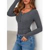 imagePRETTYGARDEN Womens Long Sleeve Tops 2026 Spring Fashion Clothes Henley Shirts Slim Fitted Ribbed Tees Blouses Fall OutfitsGrey