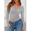 imagePRETTYGARDEN Womens Long Sleeve Tops 2026 Spring Fashion Clothes Henley Shirts Slim Fitted Ribbed Tees Blouses Fall OutfitsLight Grey