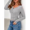 imagePRETTYGARDEN Womens Long Sleeve Tops 2026 Spring Fashion Clothes Henley Shirts Slim Fitted Ribbed Tees Blouses Fall OutfitsLight Grey