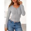 imagePRETTYGARDEN Womens Long Sleeve Tops 2026 Spring Fashion Clothes Henley Shirts Slim Fitted Ribbed Tees Blouses Fall OutfitsLight Grey
