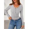imagePRETTYGARDEN Womens Long Sleeve Tops 2026 Spring Fashion Clothes Henley Shirts Slim Fitted Ribbed Tees Blouses Fall OutfitsLight Grey