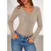 imagePRETTYGARDEN Womens Long Sleeve Tops 2026 Spring Fashion Clothes Henley Shirts Slim Fitted Ribbed Tees Blouses Fall OutfitsLight Khaki