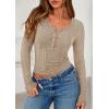 imagePRETTYGARDEN Womens Long Sleeve Tops 2026 Spring Fashion Clothes Henley Shirts Slim Fitted Ribbed Tees Blouses Fall OutfitsLight Khaki