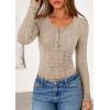 imagePRETTYGARDEN Womens Long Sleeve Tops 2026 Spring Fashion Clothes Henley Shirts Slim Fitted Ribbed Tees Blouses Fall OutfitsLight Khaki