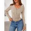 imagePRETTYGARDEN Womens Long Sleeve Tops 2026 Spring Fashion Clothes Henley Shirts Slim Fitted Ribbed Tees Blouses Fall OutfitsLight Khaki