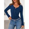 imagePRETTYGARDEN Womens Long Sleeve Tops 2026 Spring Fashion Clothes Henley Shirts Slim Fitted Ribbed Tees Blouses Fall OutfitsNavy Blue