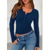 imagePRETTYGARDEN Womens Long Sleeve Tops 2026 Spring Fashion Clothes Henley Shirts Slim Fitted Ribbed Tees Blouses Fall OutfitsNavy Blue