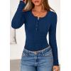 imagePRETTYGARDEN Womens Long Sleeve Tops 2026 Spring Fashion Clothes Henley Shirts Slim Fitted Ribbed Tees Blouses Fall OutfitsNavy Blue