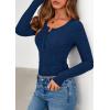 imagePRETTYGARDEN Womens Long Sleeve Tops 2026 Spring Fashion Clothes Henley Shirts Slim Fitted Ribbed Tees Blouses Fall OutfitsNavy Blue