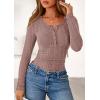 imagePRETTYGARDEN Womens Long Sleeve Tops 2026 Spring Fashion Clothes Henley Shirts Slim Fitted Ribbed Tees Blouses Fall OutfitsPink