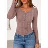 imagePRETTYGARDEN Womens Long Sleeve Tops 2026 Spring Fashion Clothes Henley Shirts Slim Fitted Ribbed Tees Blouses Fall OutfitsPink