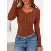 imagePRETTYGARDEN Womens Long Sleeve Tops 2026 Spring Fashion Clothes Henley Shirts Slim Fitted Ribbed Tees Blouses Fall OutfitsRust