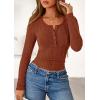 imagePRETTYGARDEN Womens Long Sleeve Tops 2026 Spring Fashion Clothes Henley Shirts Slim Fitted Ribbed Tees Blouses Fall OutfitsRust