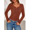 imagePRETTYGARDEN Womens Long Sleeve Tops 2026 Spring Fashion Clothes Henley Shirts Slim Fitted Ribbed Tees Blouses Fall OutfitsRust