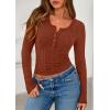imagePRETTYGARDEN Womens Long Sleeve Tops 2026 Spring Fashion Clothes Henley Shirts Slim Fitted Ribbed Tees Blouses Fall OutfitsRust