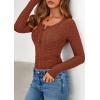 imagePRETTYGARDEN Womens Long Sleeve Tops 2026 Spring Fashion Clothes Henley Shirts Slim Fitted Ribbed Tees Blouses Fall OutfitsRust