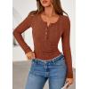 imagePRETTYGARDEN Womens Long Sleeve Tops 2026 Spring Fashion Clothes Henley Shirts Slim Fitted Ribbed Tees Blouses Fall OutfitsRust