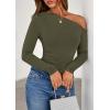 imagePRETTYGARDEN Womens Off Shoulder Long Sleeve Shirts 2026 Fall Ruched Fitted Asymmetrical Going Out Tops Trendy Y2K ClothesArmy Green