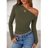 imagePRETTYGARDEN Womens Off Shoulder Long Sleeve Shirts 2026 Fall Ruched Fitted Asymmetrical Going Out Tops Trendy Y2K ClothesArmy Green