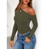 imagePRETTYGARDEN Womens Off Shoulder Long Sleeve Shirts 2026 Fall Ruched Fitted Asymmetrical Going Out Tops Trendy Y2K ClothesArmy Green