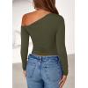 imagePRETTYGARDEN Womens Off Shoulder Long Sleeve Shirts 2026 Fall Ruched Fitted Asymmetrical Going Out Tops Trendy Y2K ClothesArmy Green