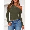 imagePRETTYGARDEN Womens Off Shoulder Long Sleeve Shirts 2026 Fall Ruched Fitted Asymmetrical Going Out Tops Trendy Y2K ClothesArmy Green