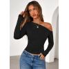 imagePRETTYGARDEN Womens Off Shoulder Long Sleeve Shirts 2026 Fall Ruched Fitted Asymmetrical Going Out Tops Trendy Y2K ClothesBlack