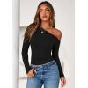 imagePRETTYGARDEN Womens Off Shoulder Long Sleeve Shirts 2026 Fall Ruched Fitted Asymmetrical Going Out Tops Trendy Y2K ClothesBlack