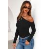 imagePRETTYGARDEN Womens Off Shoulder Long Sleeve Shirts 2026 Fall Ruched Fitted Asymmetrical Going Out Tops Trendy Y2K ClothesBlack