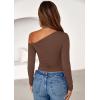 imagePRETTYGARDEN Womens Off Shoulder Long Sleeve Shirts 2026 Fall Ruched Fitted Asymmetrical Going Out Tops Trendy Y2K ClothesBrown