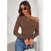 imagePRETTYGARDEN Womens Off Shoulder Long Sleeve Shirts 2026 Fall Ruched Fitted Asymmetrical Going Out Tops Trendy Y2K ClothesBrown