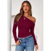imagePRETTYGARDEN Womens Off Shoulder Long Sleeve Shirts 2026 Fall Ruched Fitted Asymmetrical Going Out Tops Trendy Y2K ClothesBurgundy