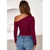 imagePRETTYGARDEN Womens Off Shoulder Long Sleeve Shirts 2026 Fall Ruched Fitted Asymmetrical Going Out Tops Trendy Y2K ClothesBurgundy