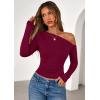 imagePRETTYGARDEN Womens Off Shoulder Long Sleeve Shirts 2026 Fall Ruched Fitted Asymmetrical Going Out Tops Trendy Y2K ClothesBurgundy