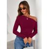 imagePRETTYGARDEN Womens Off Shoulder Long Sleeve Shirts 2026 Fall Ruched Fitted Asymmetrical Going Out Tops Trendy Y2K ClothesBurgundy