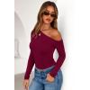 imagePRETTYGARDEN Womens Off Shoulder Long Sleeve Shirts 2026 Fall Ruched Fitted Asymmetrical Going Out Tops Trendy Y2K ClothesBurgundy