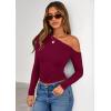 imagePRETTYGARDEN Womens Off Shoulder Long Sleeve Shirts 2026 Fall Ruched Fitted Asymmetrical Going Out Tops Trendy Y2K ClothesBurgundy
